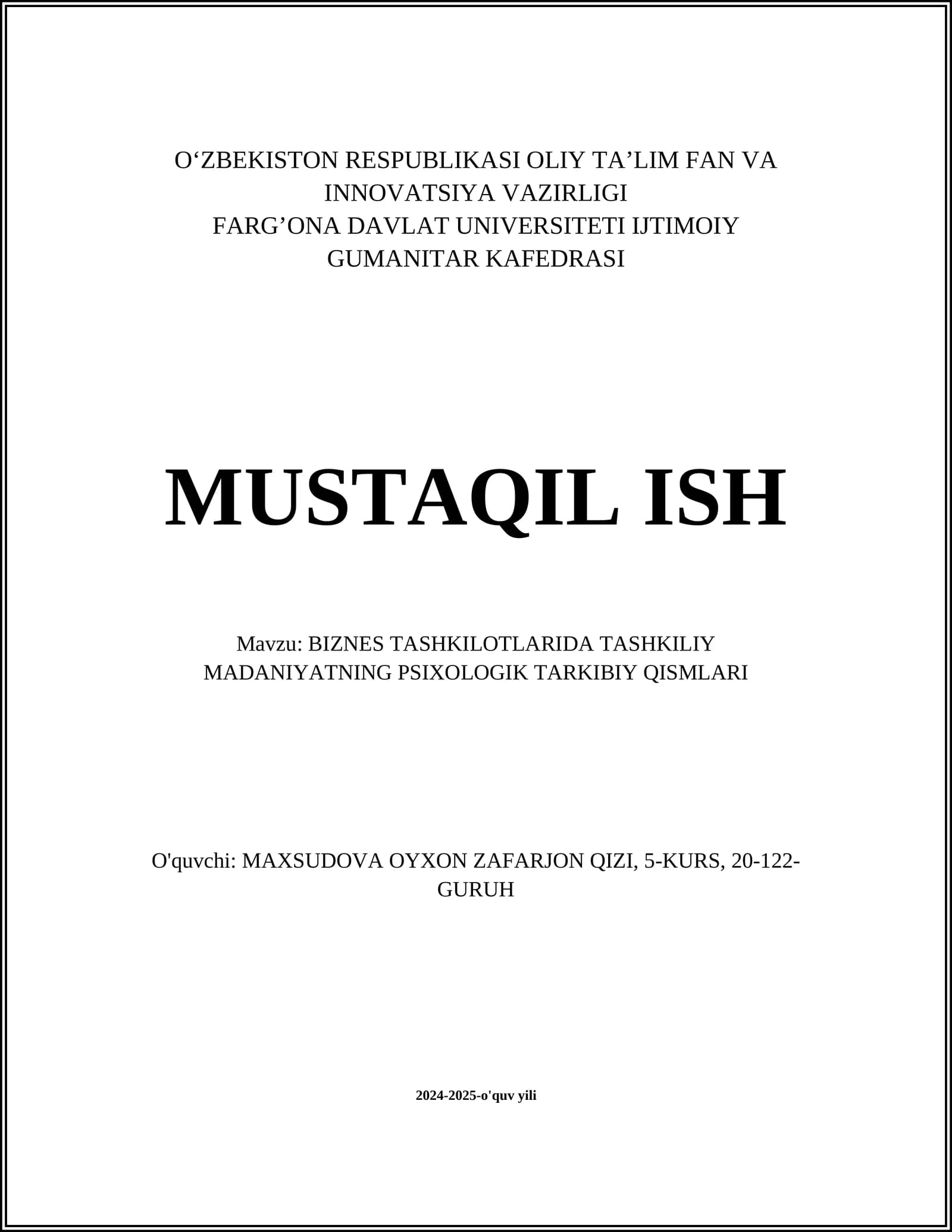 BIZNES TASHKILOTLARIDA TASHKILIY MADANIYATNING PSIXOLOGIK TARKIBIY QISMLARI