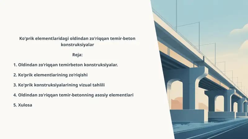 Ko'prik elementlaridagi oldindan zo'riqqan temir-beton konstruksiyalar