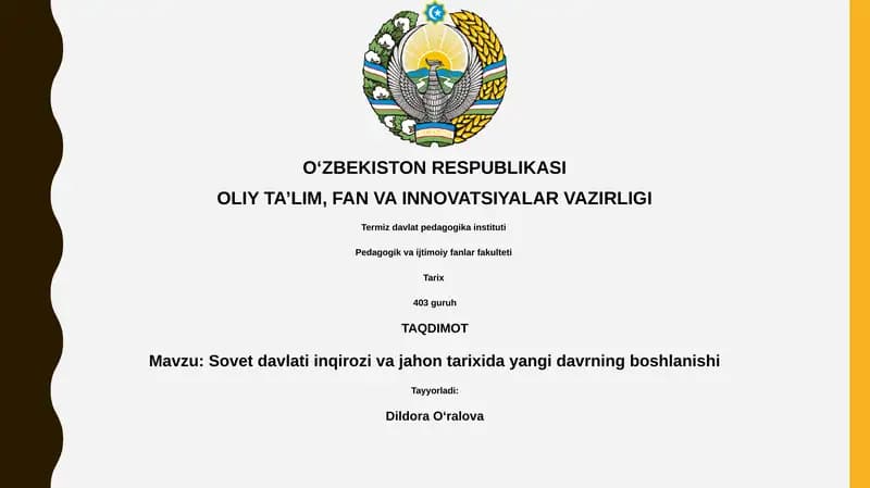 Sovet davlati inqirozi va jahon tarixida yangi davrning boshlanishi