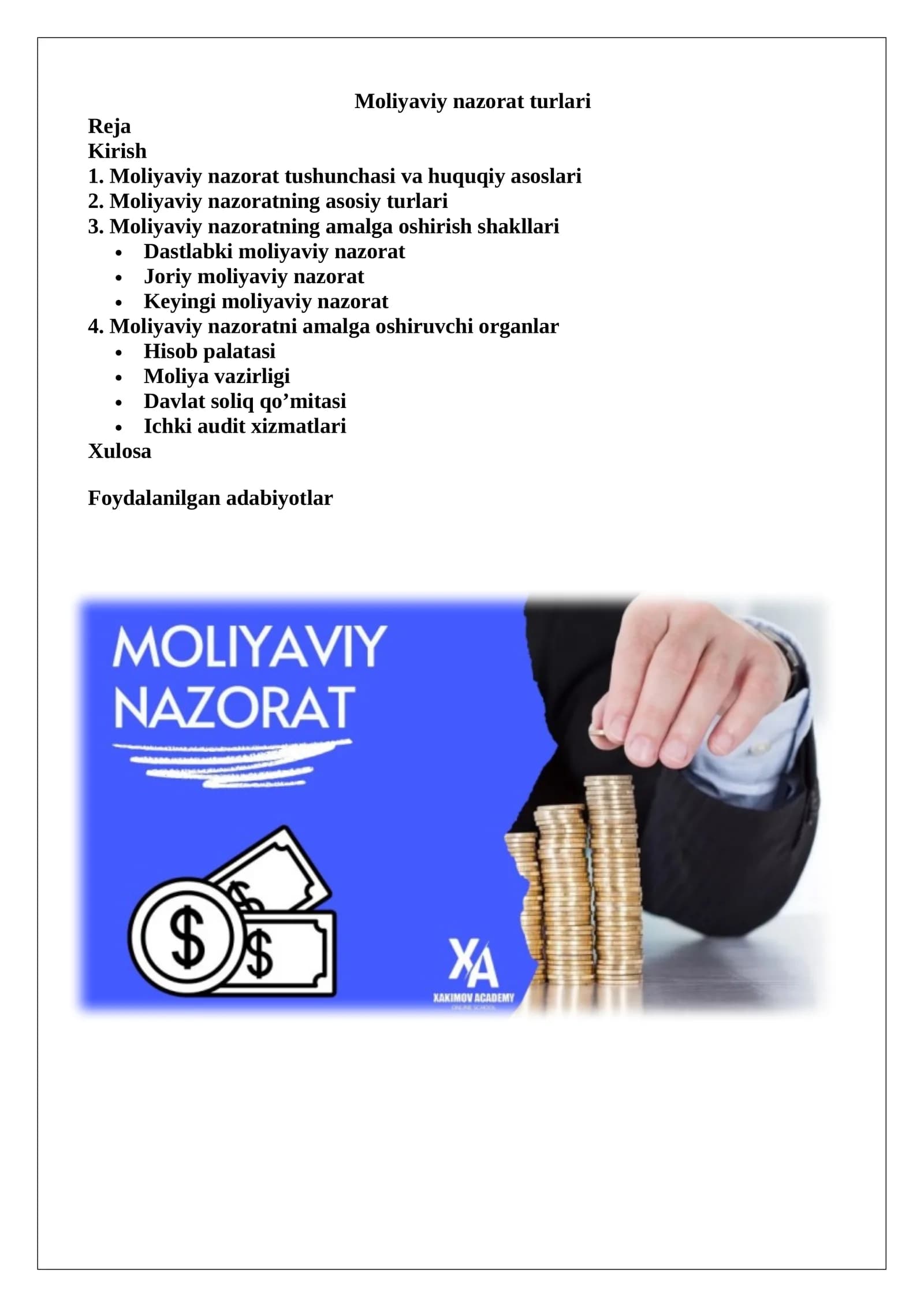 Moliyaviy nazorat turlari