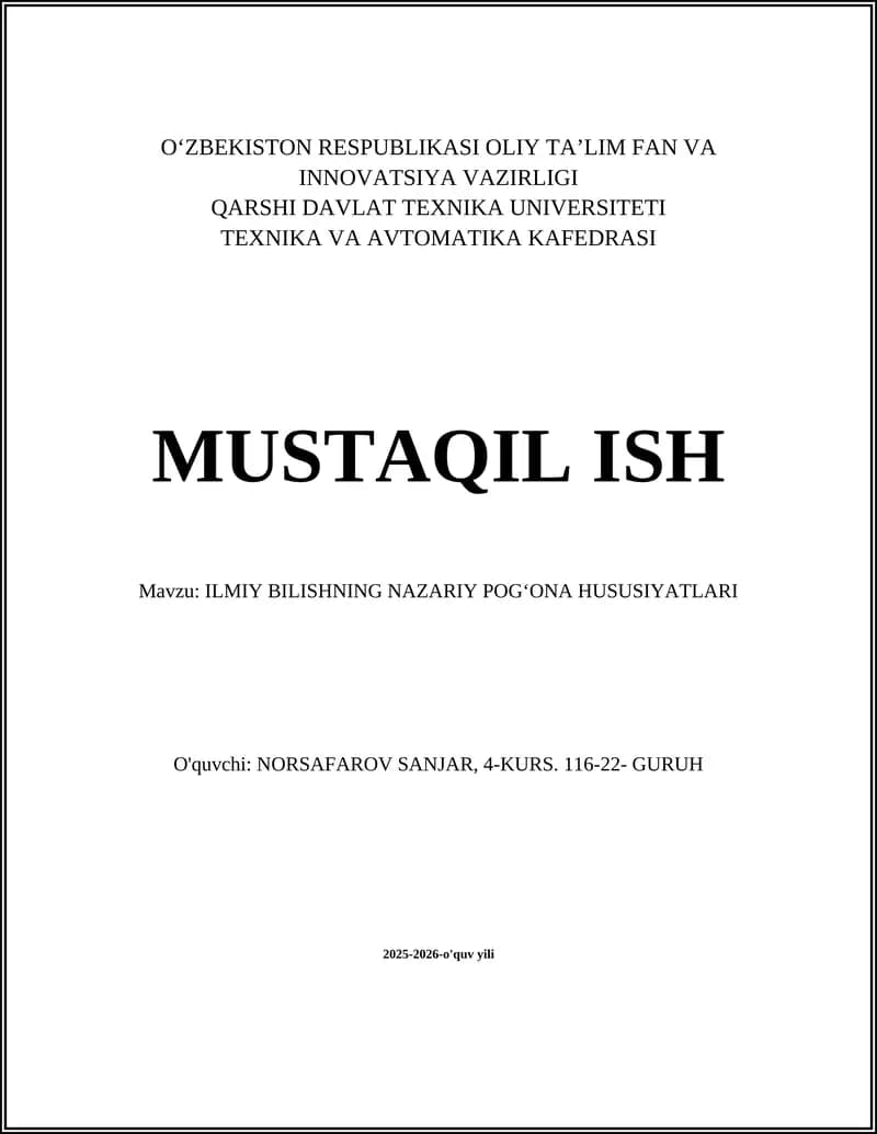 ILMIY BILISHNING NAZARIY POG‘ONA HUSUSIYATLARI