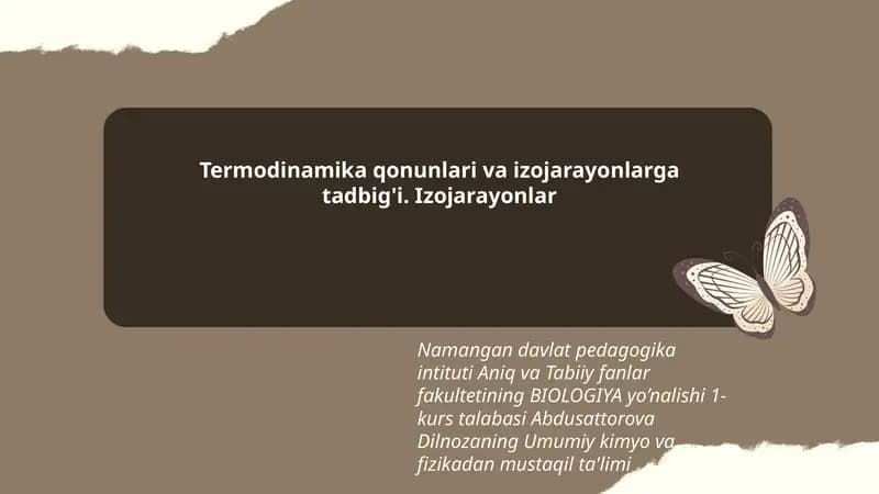 Termodinamika qonunlari va izojarayonlarga tadbig'i
