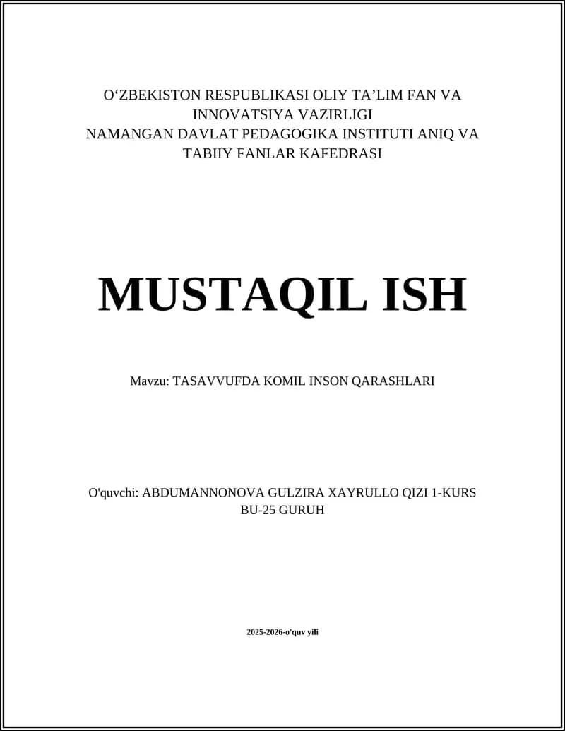 TASAVVUFDA KOMIL INSON QARASHLARI