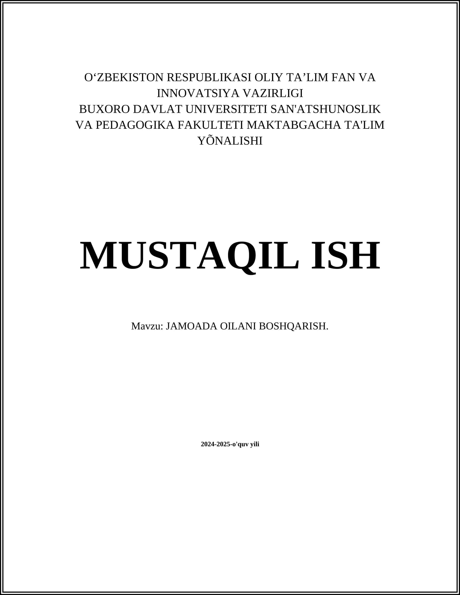 Jamoada oilani boshqarish