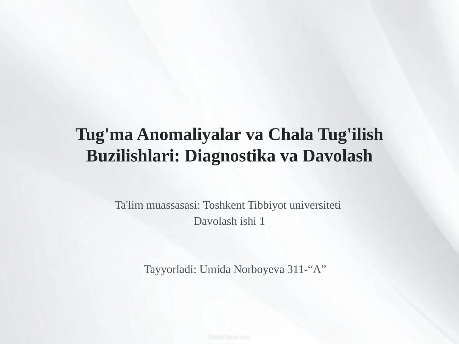 Tug'ma Anomaliyalar va Chala Tug'ilish Buzilishlari: Diagnostika va Davolash