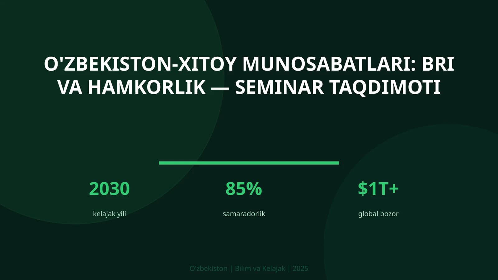 O'zbekiston-Xitoy munosabatlari: BRI va hamkorlik — seminar taqdimoti