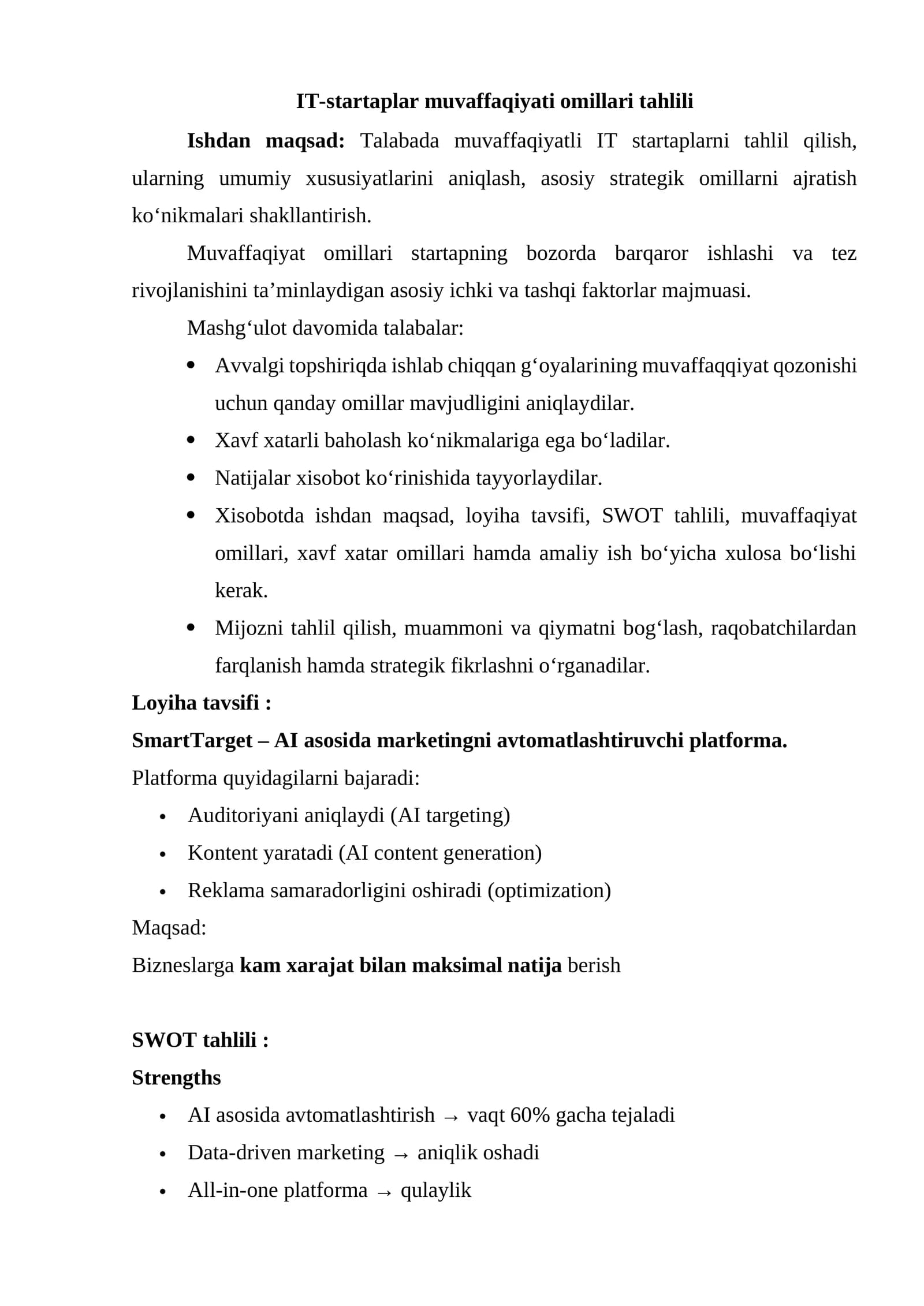 IT-startaplar muvaffaqiyati omillari tahlili