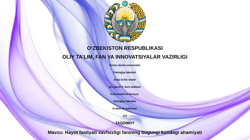Hayot faoliyati xavfsizligi fanining bugungi kundagi ahamiyati