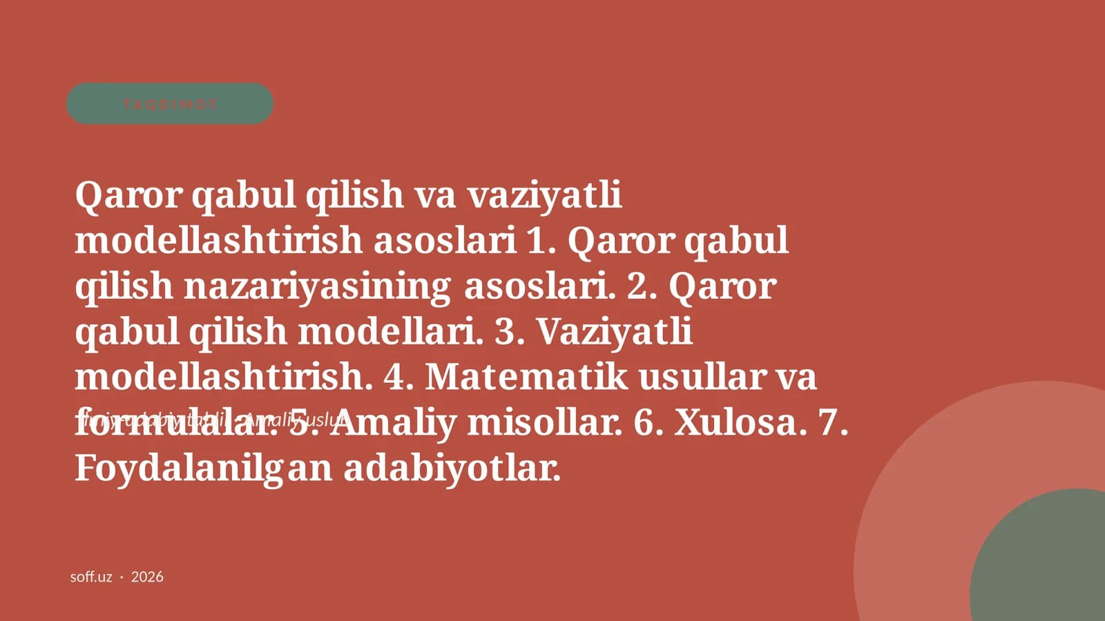 Qaror qabul qilish va vaziyatli modellashtirish