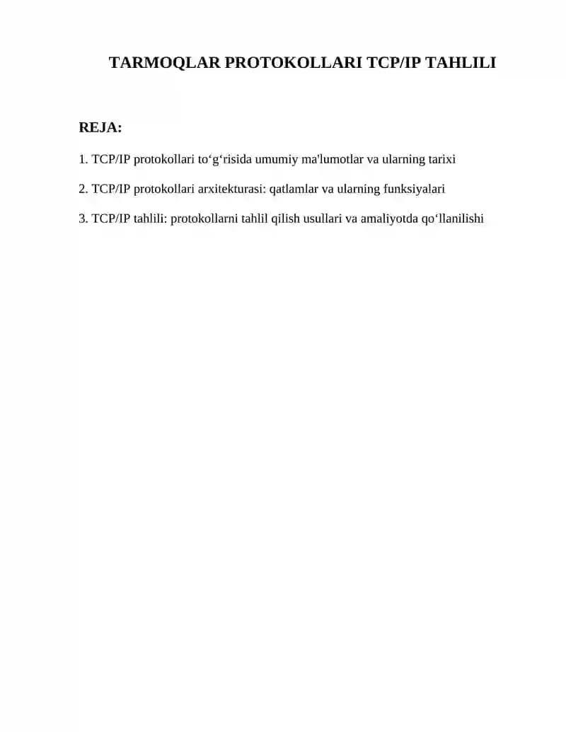 TCP/IP protokollari tahlili