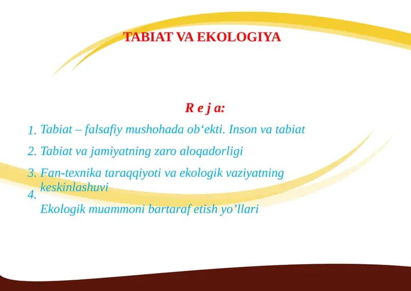 TABIAT VA EKOLOGIYA