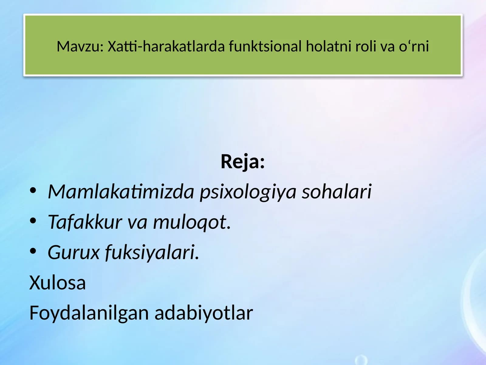 Mamlakatimizda psixologiya sohalari