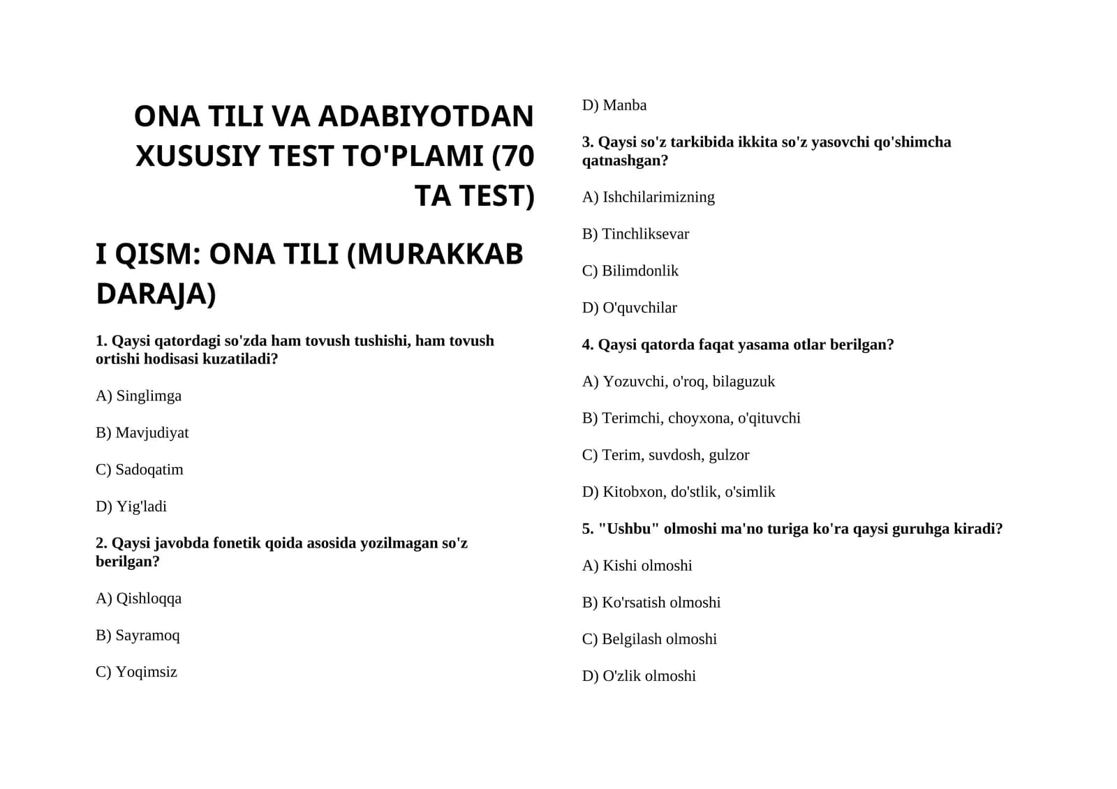 adabyot va onatili dan test 70 ta