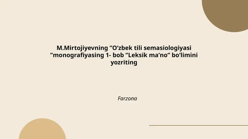Oʻzbek tili semasiologiyasi monografiyasi