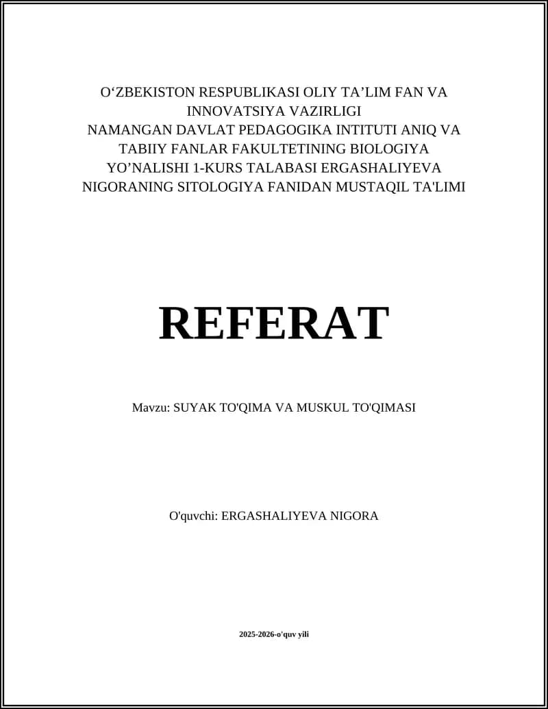 SUYAK TO'QIMA VA MUSKUL TO'QIMASI