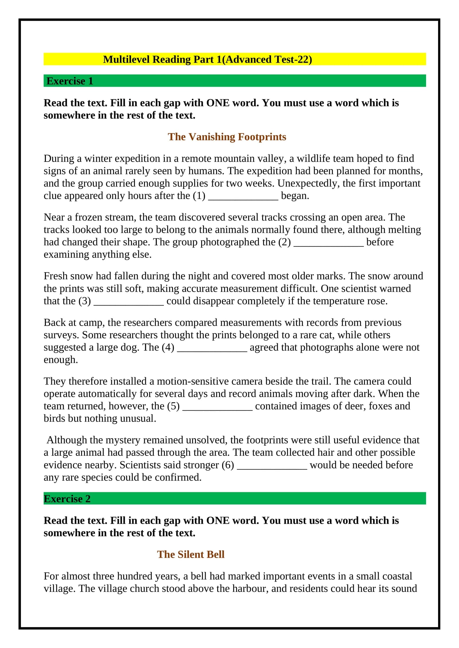 Reading Part1 (Advanced Tests-22)