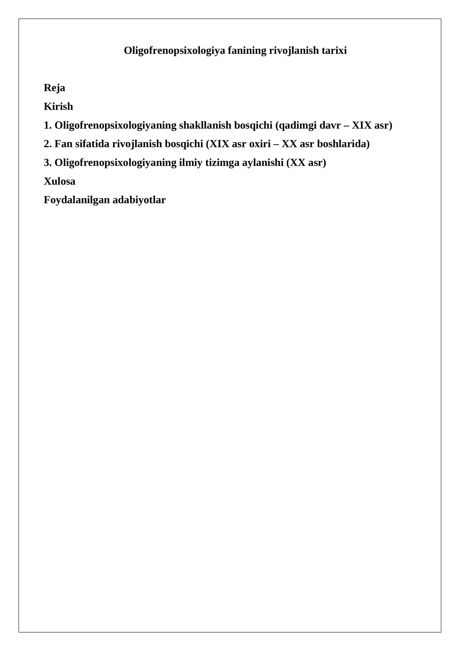 Oligofrenopsixologiya fanining rivojlanish tarixi