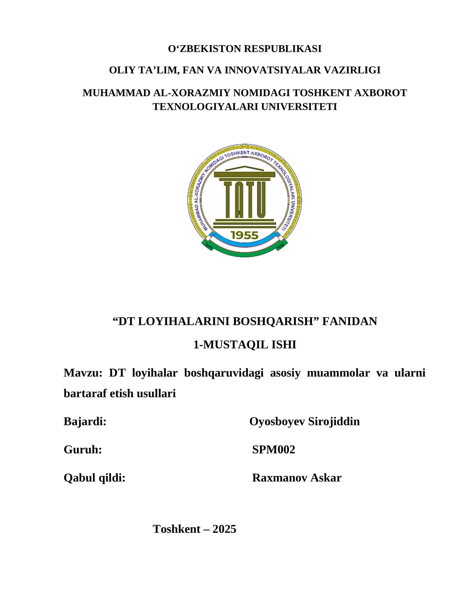 DT loyihalarini boshqarish