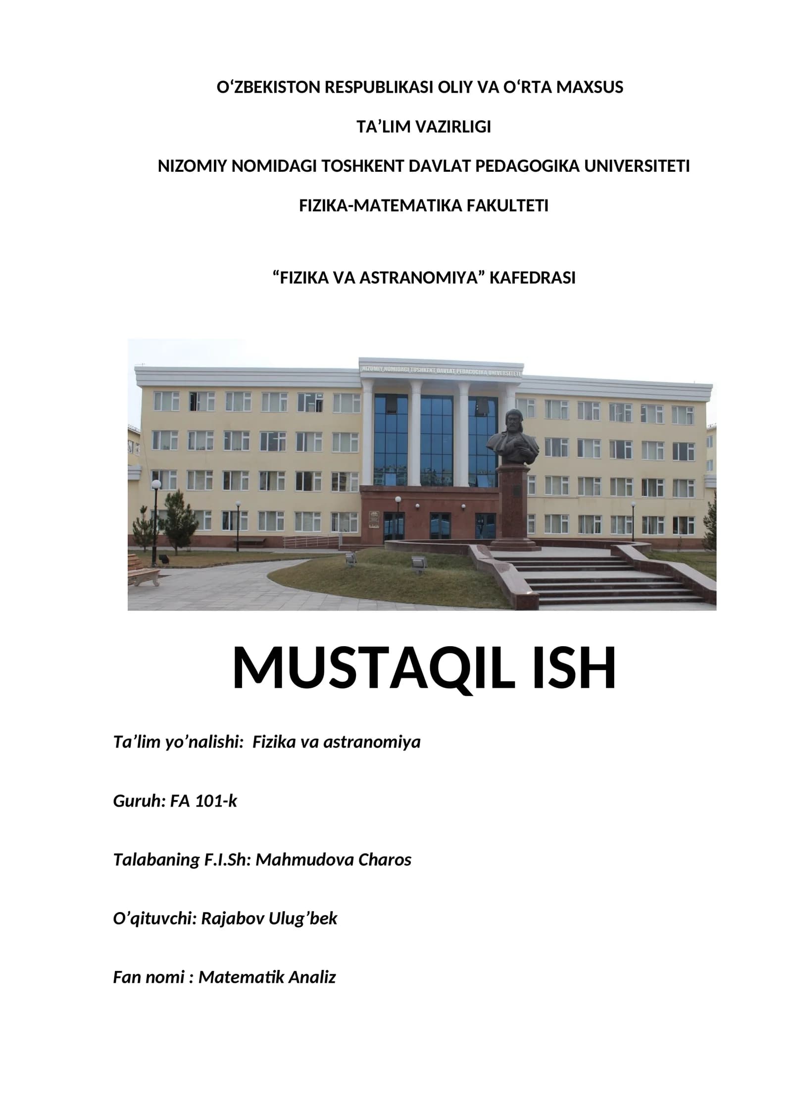 Matematik Analiz: HAQIQIY SONLAR TOPLAMI