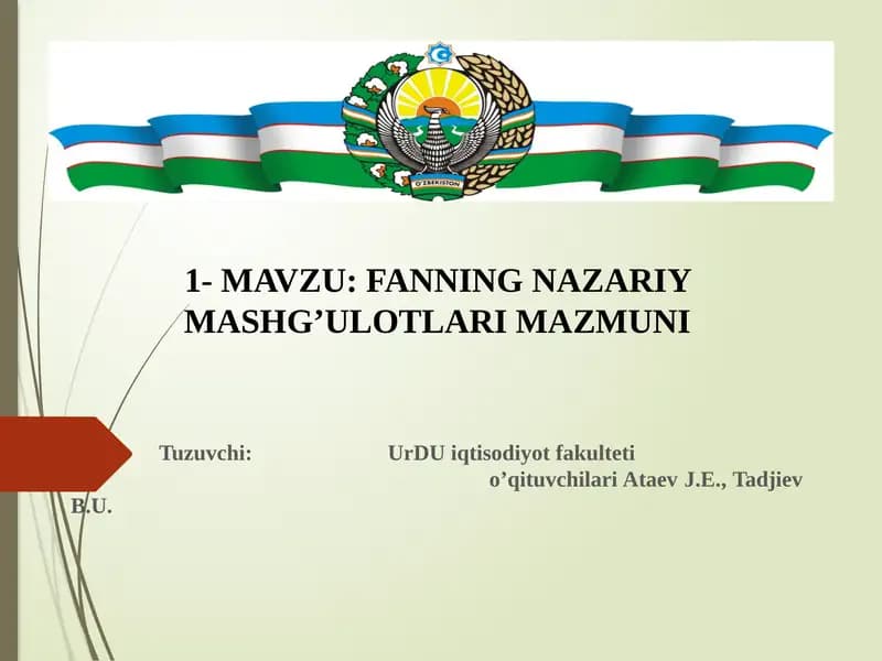 Fanning nazariy mashg'ulotlari