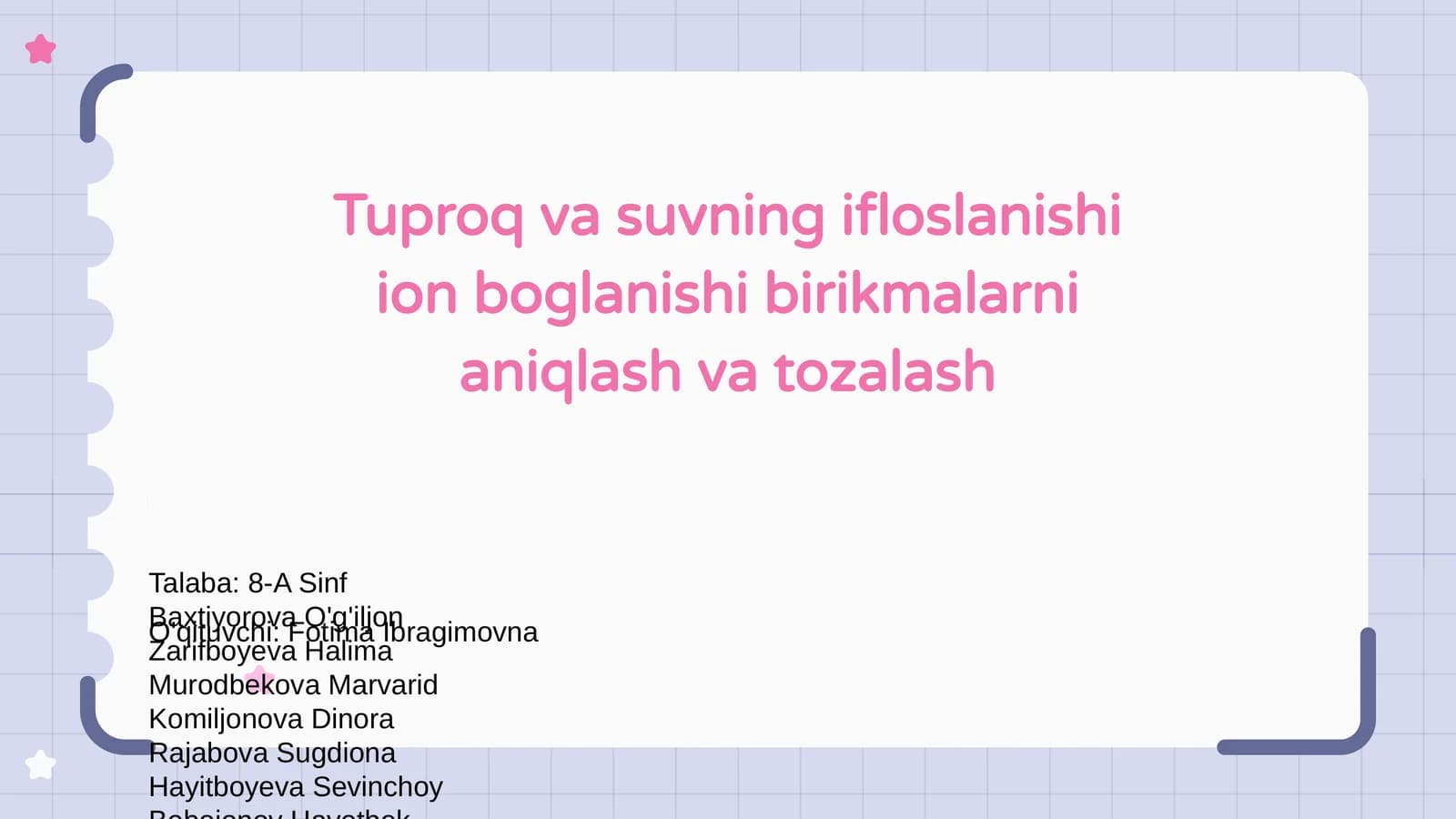 Tuproq va suvning ifloslanishi ion boglanishi birikmalarni aniqlash va tozalash