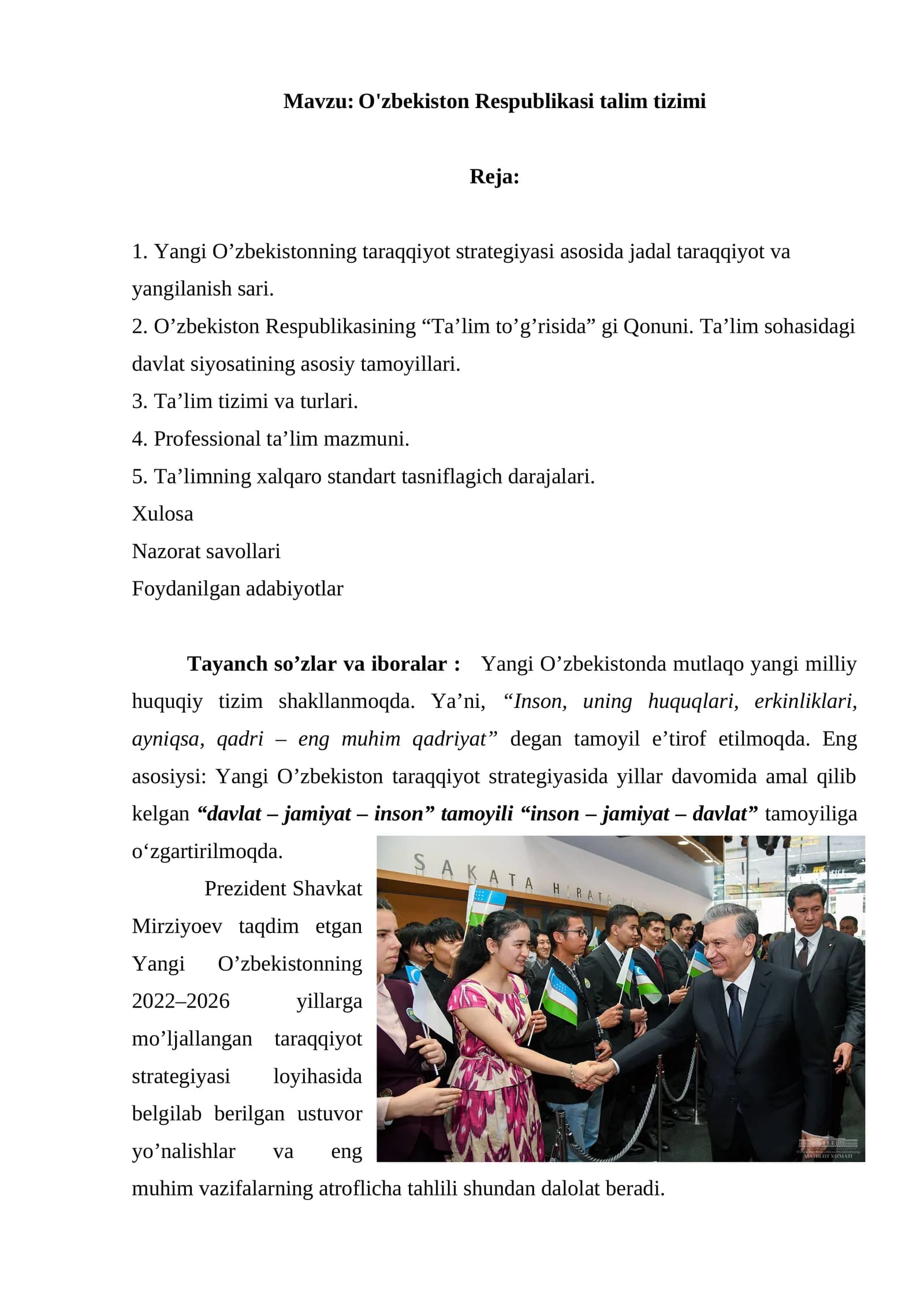 O'zbekiston Respublikasi talim tizimi
