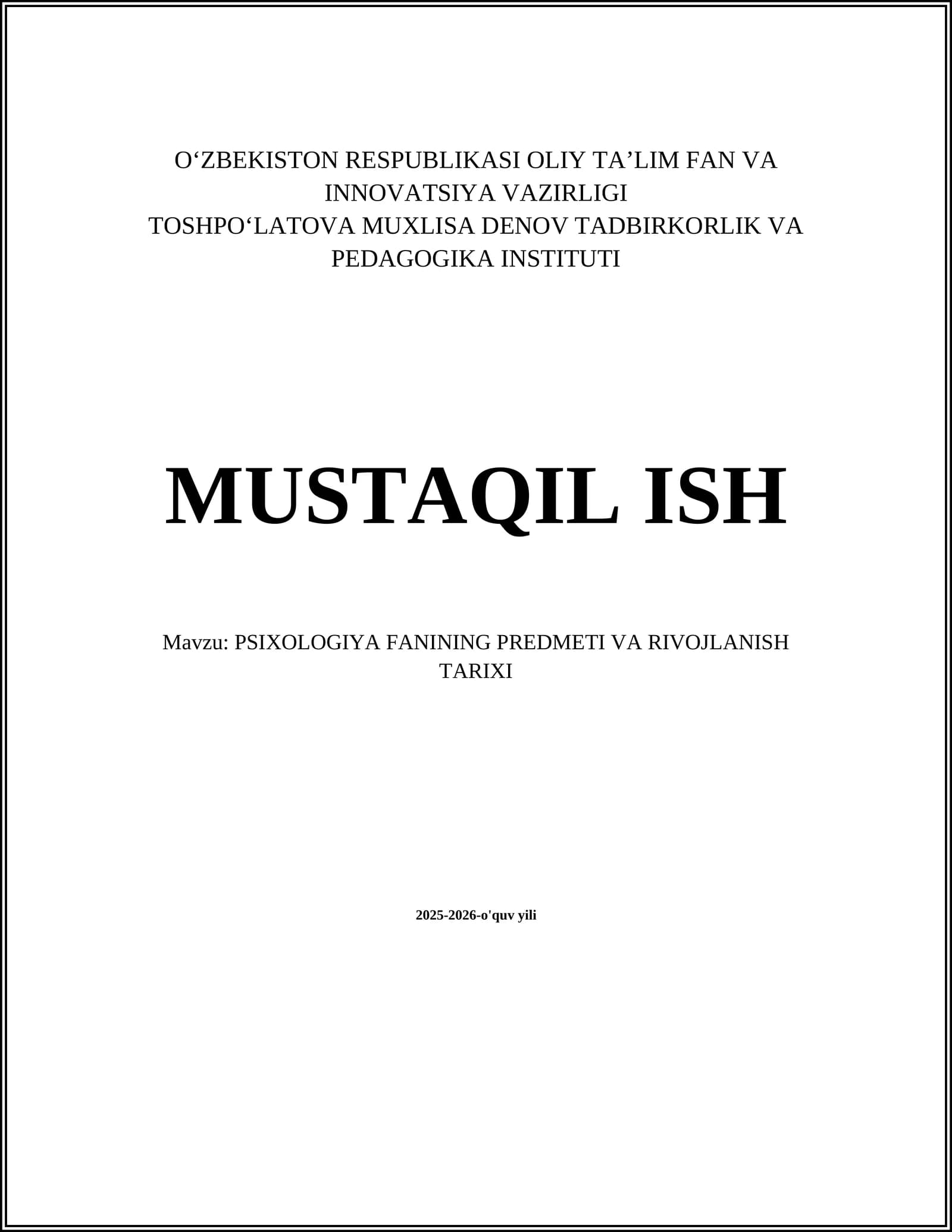PSIXOLOGIYA FANINING PREDMETI VA RIVOJLANISH TARIXI