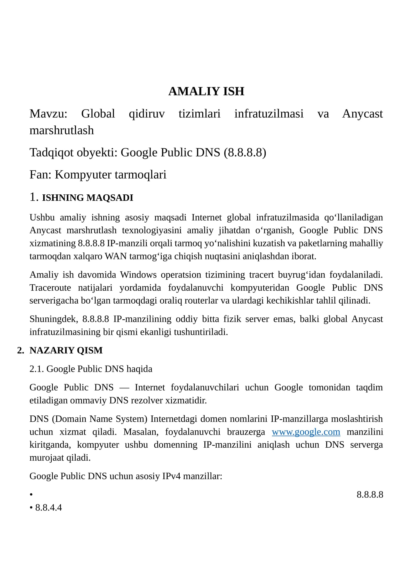 Global qidiruv tizimlari infratuzilmasi va Anycast marshrutlash