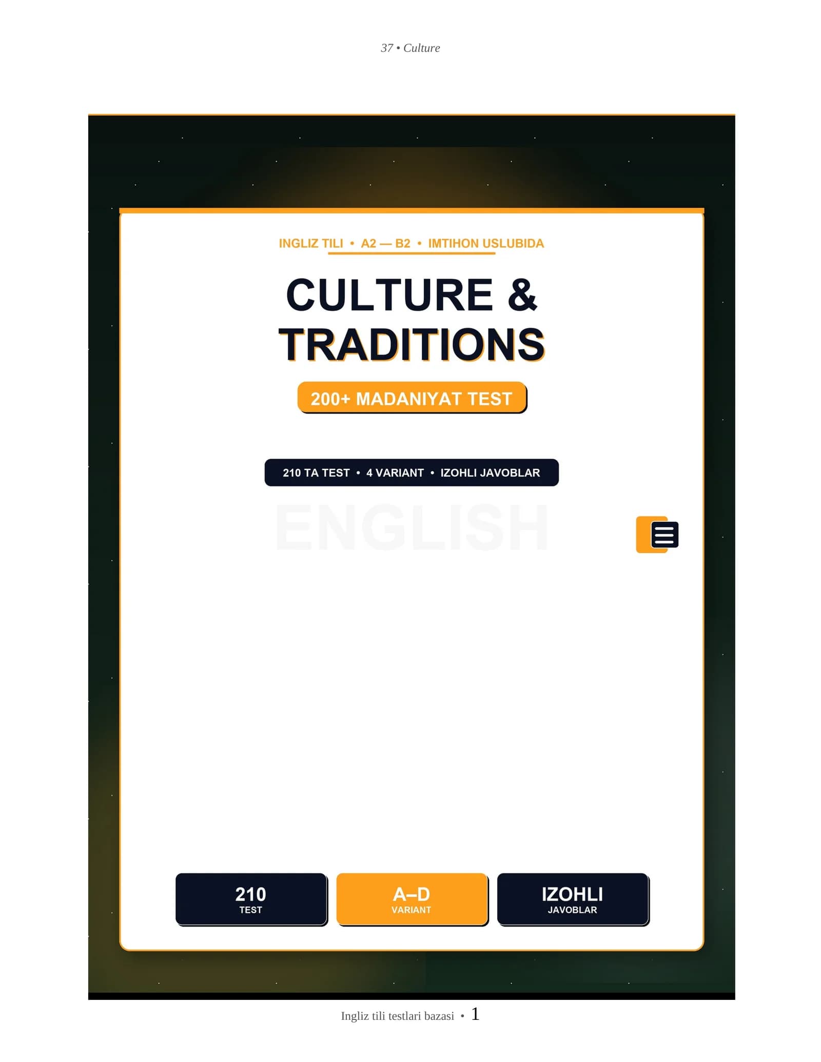 INGLIZ TILI CULTURE & TRADITIONS