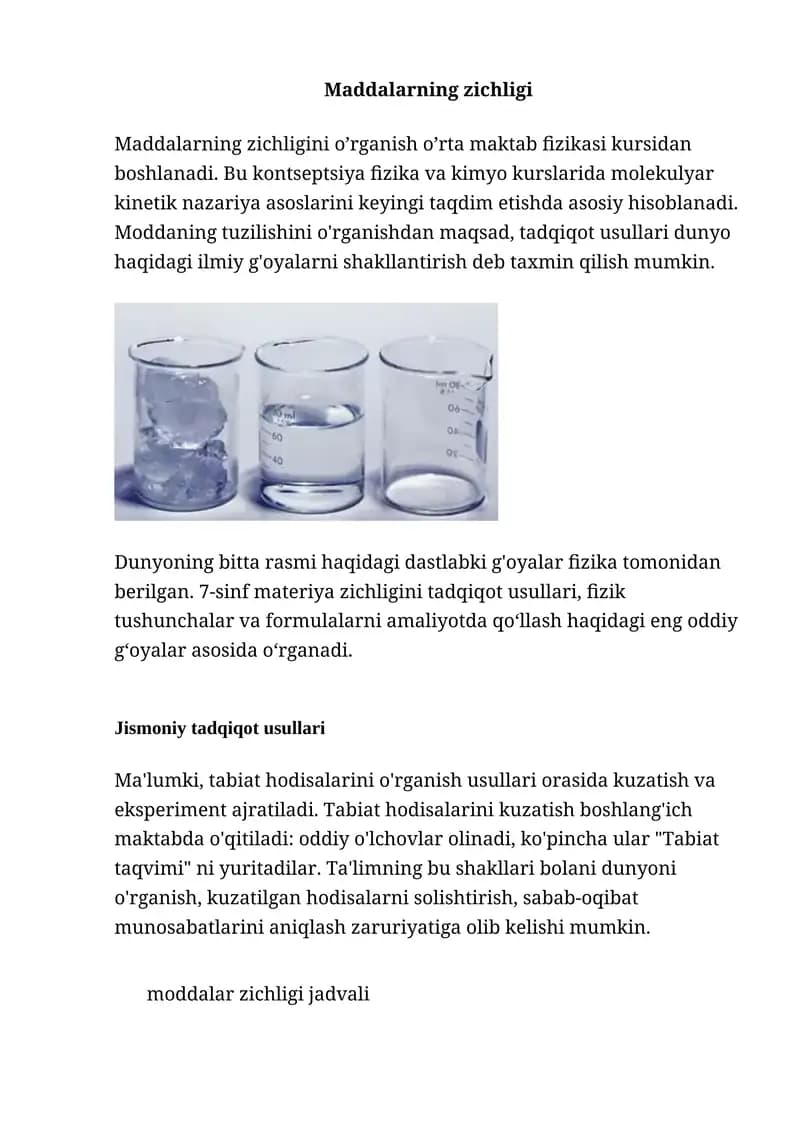 Maddalarning zichligi