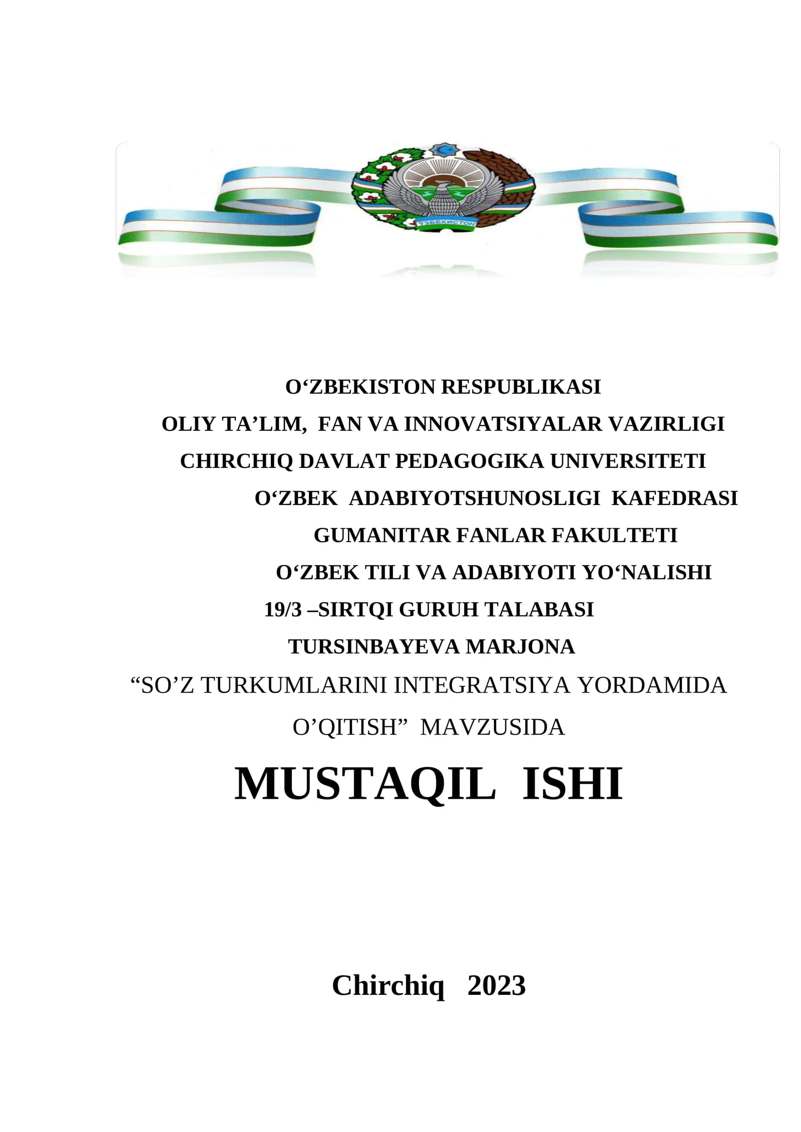 SO’Z TURKUMLARINI INTEGRATSIYA YORDAMIDA O’QITISH