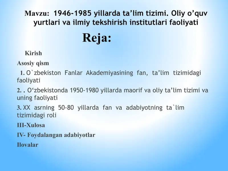 1946-1985 yillarda ta’lim tizimi