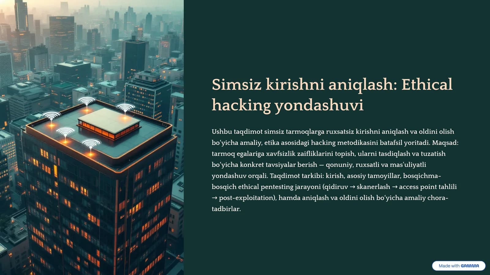 Simsiz kirishni aniqlash: Ethical hacking yondashuvi