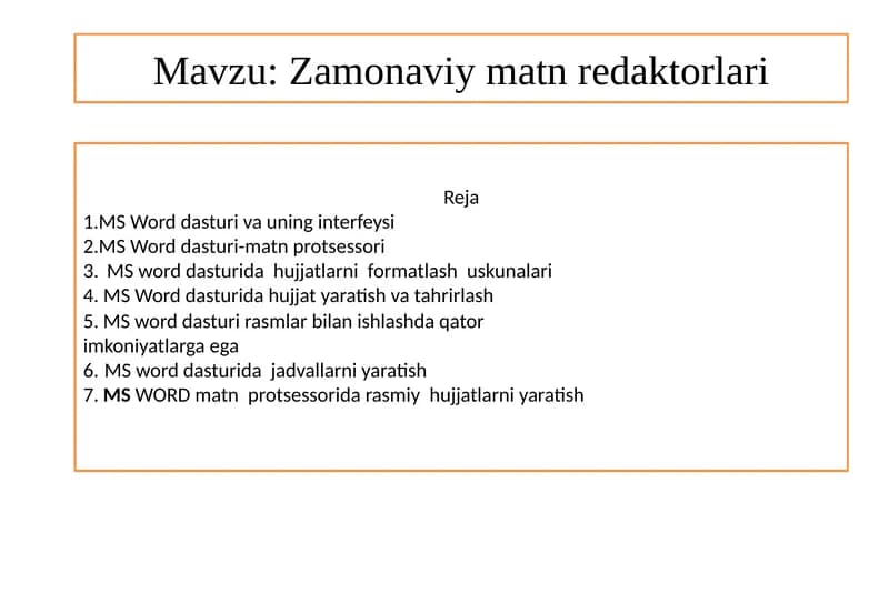 MS Word dasturi va uning interfeysi