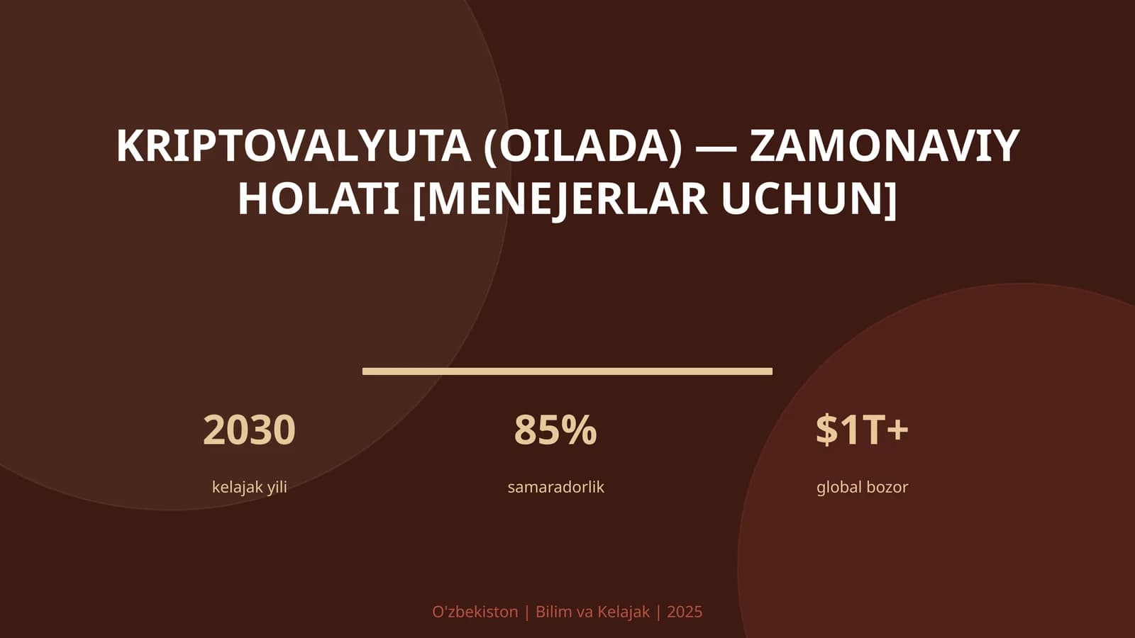 KRIPTOVALYUTA (OILADA) — ZAMONAVIY HOLATI [MENEJERLAR UCHUN]