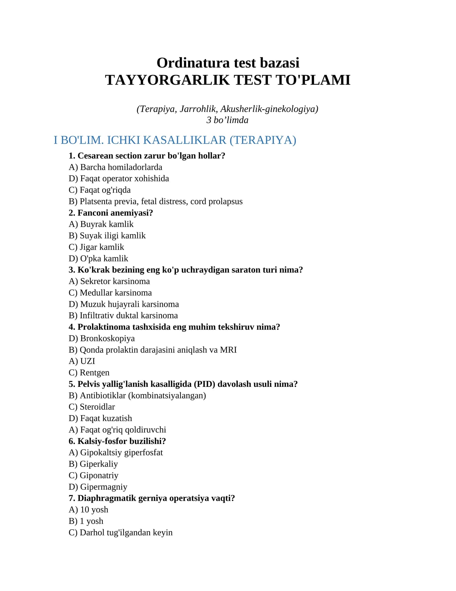 Ordinatura test bazasi
