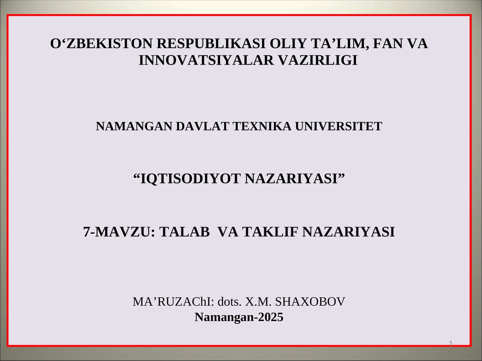 TALAB VA TAKLIF NAZARIYASI