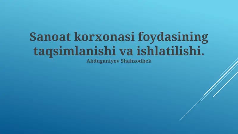 Sanoat korxonasi foydasining taqsimlanishi va ishlatilishi