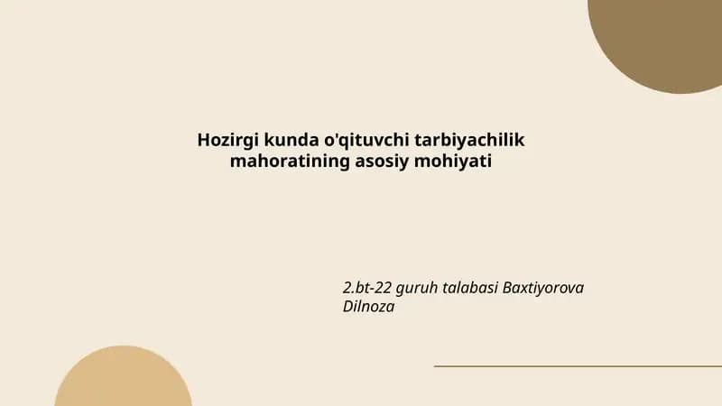 O'qituvchining Tarbiyaviy Mahorati