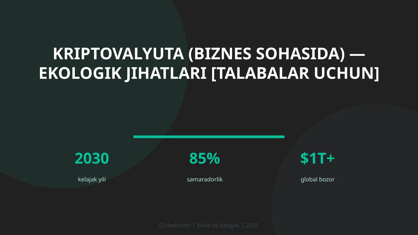 Kriptovalyuta (biznes sohasida) — ekologik jihatlari [talabalar uchun]