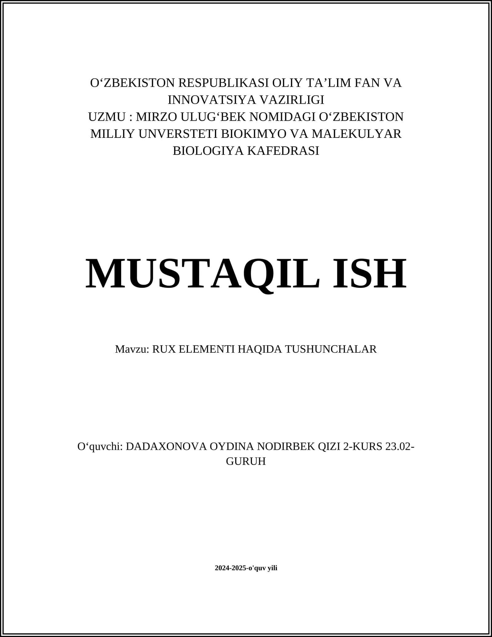 RUX ELEMENTI HAQIDA TUSHUNCHALAR