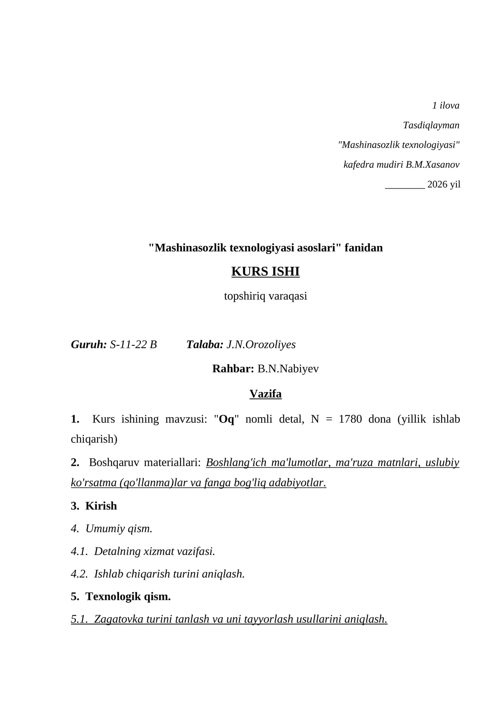 Mashinasozlik texnologiyasi asoslari