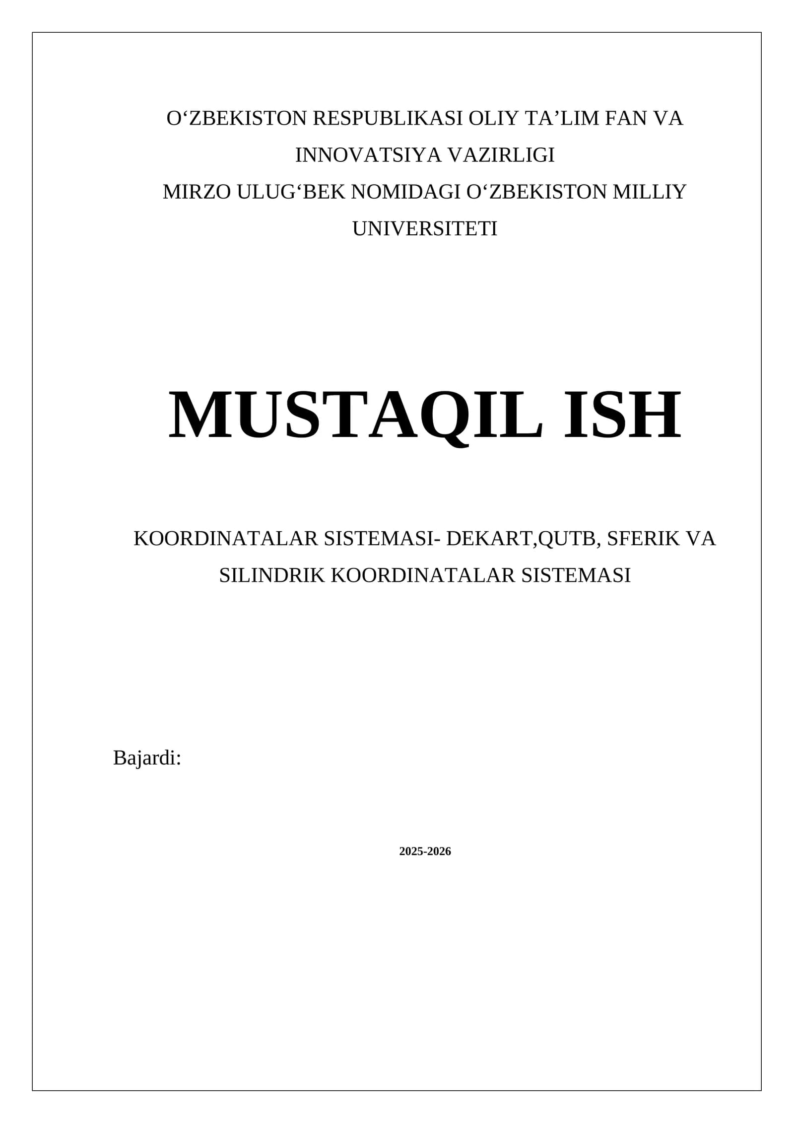 Koordinatalar Sistemasining O‘qitish Metodlari