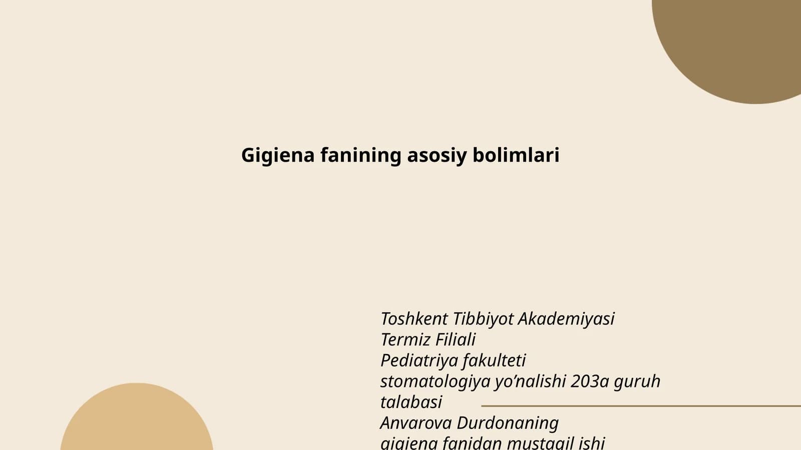 Gigiena fanining asosiy bolimlari