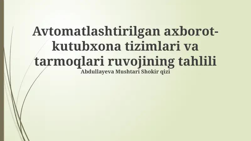 Avtomatlashtirilgan Kutubxona Tizimlari