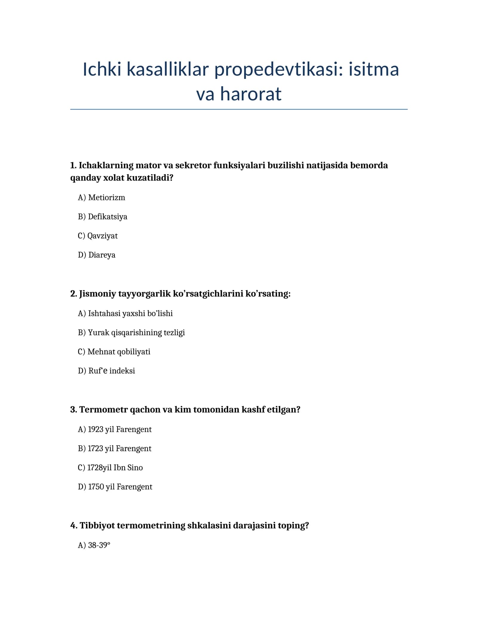 Ichki kasalliklar propedevtikasi: isitma va harorat