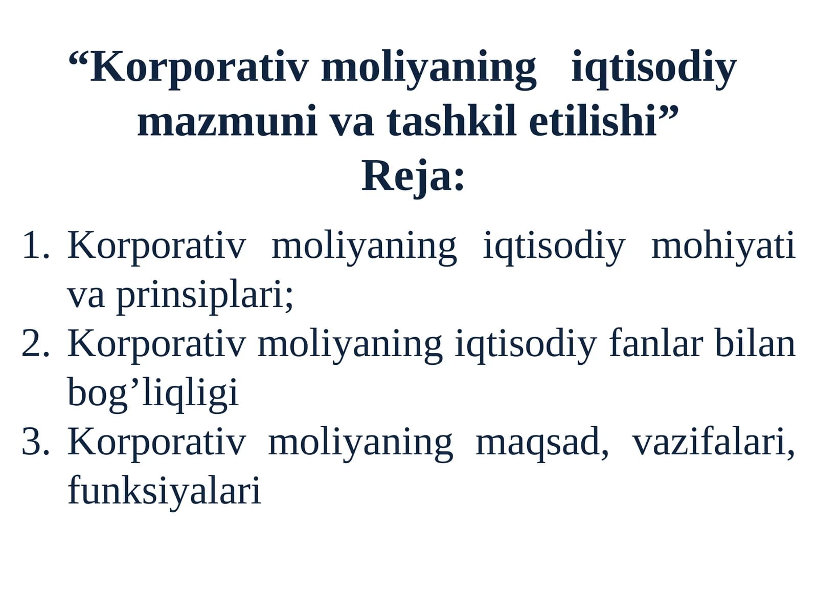 Korporativ moliyaning iqtisodiy mazmuniva tashkil etilishi