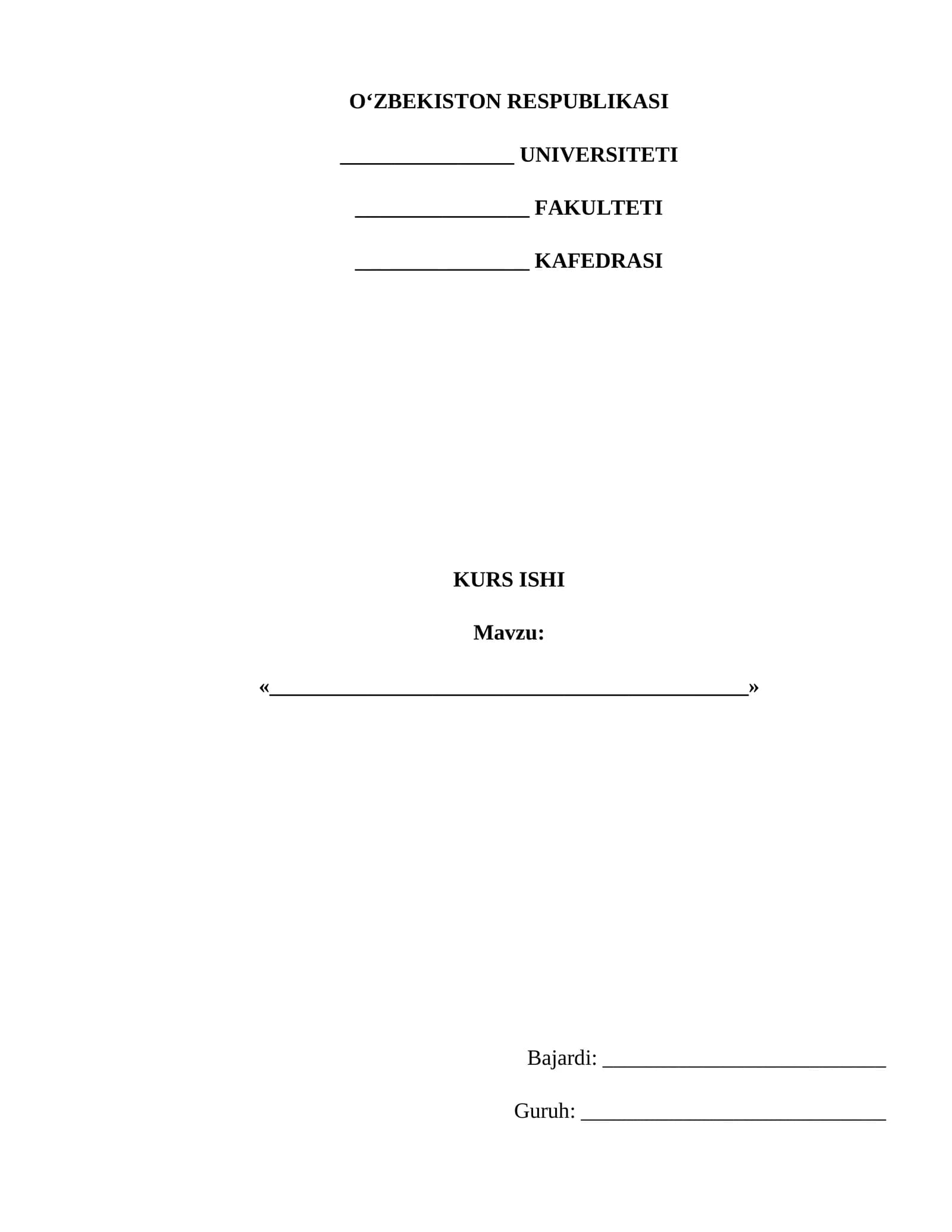 Kurs ishi namunasi — Word formatda tayyor kurs ishi