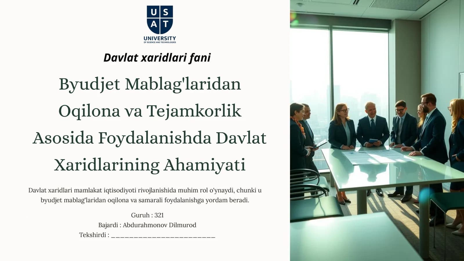 Davlat Xaridlari To'g'risidagi Qonunchilik