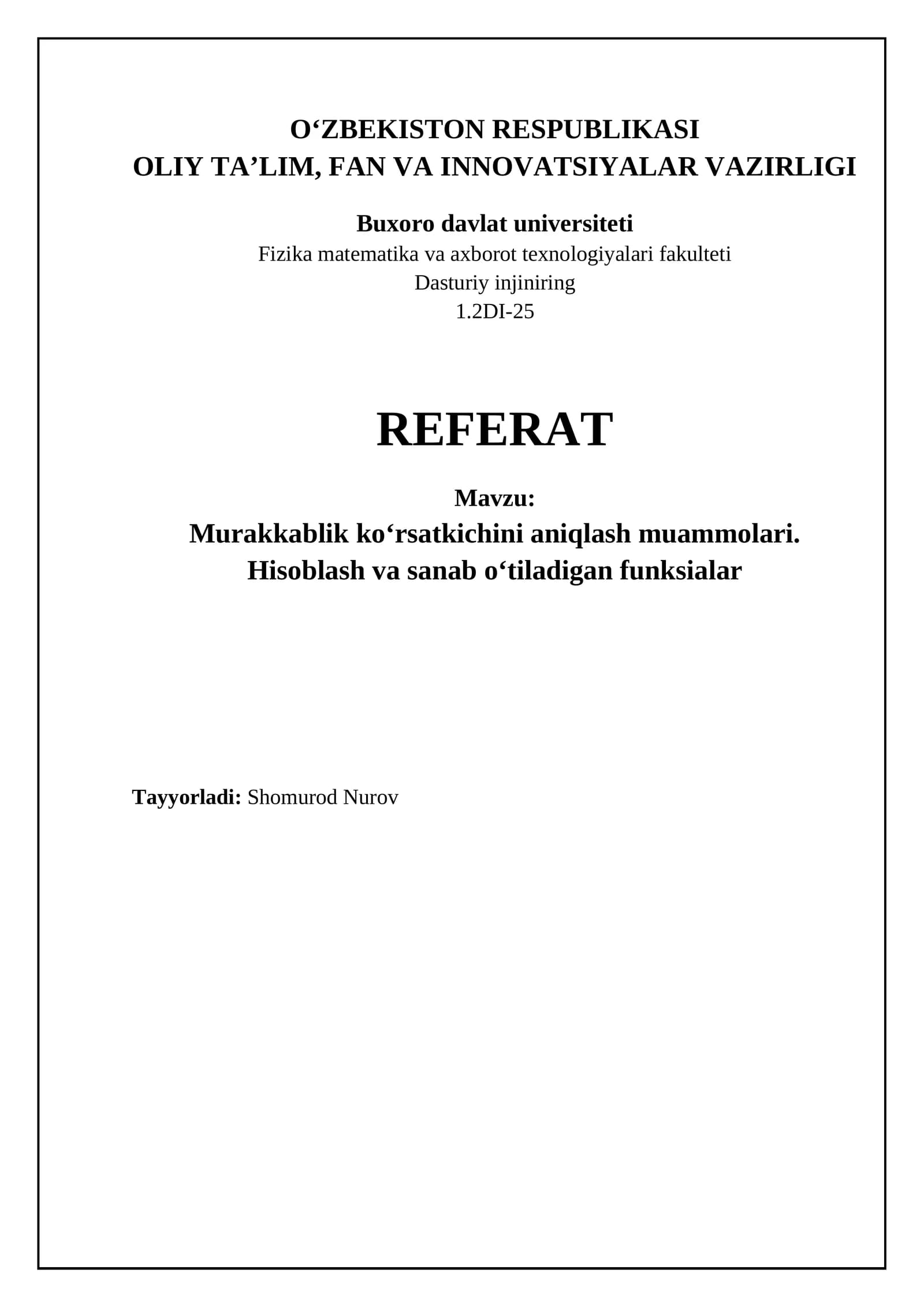 Murakkablik indeksini aniqlash muammolari